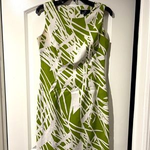 Green and white shift dress